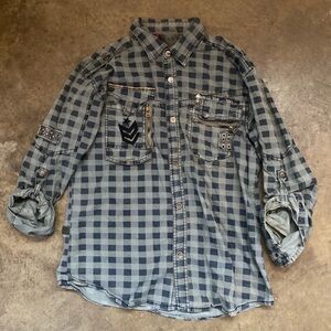 Men's FUSAI JEANS Blue Checkered Shirt